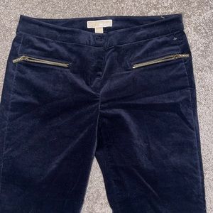 Michael Kors Navy Velvet Pants with Gold Zippers